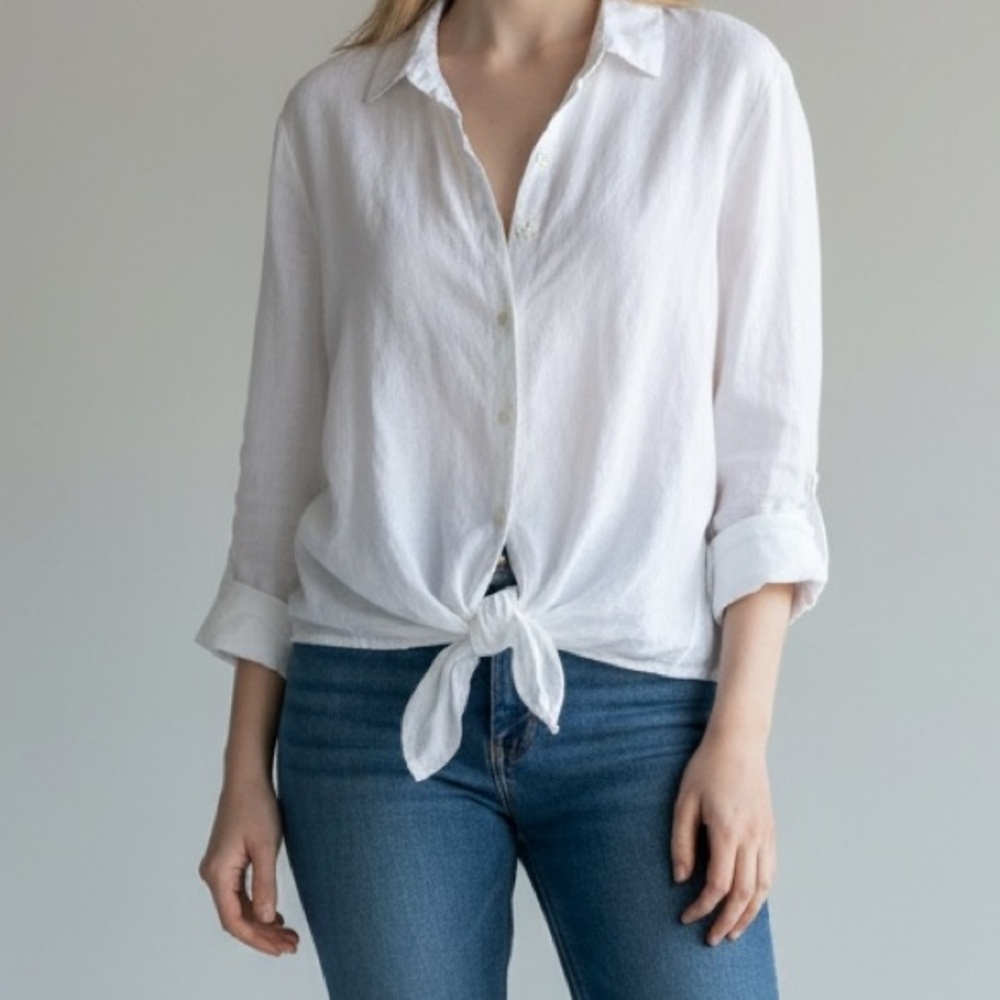 Saks Fifth Avenue White Tie-Front Button Blouse
